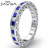 Sapphire Diamond Womens Eternity Wedding Fine Band 14k White Gold Ring 1.85Ct
