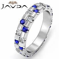 Sapphire Diamond Bezel Set Eternity Womens Wedding Band Ring 14k White Gold 1Ct