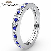 Round Pave Eternity Sapphire Diamond Wedding Women's Band 14k W Gold Ring 0.4Ct