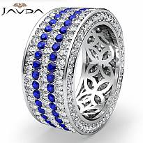 5Row Women Eternity Band Sapphire Diamond Anniversary Ring 14k White Gold 3.3Ct
