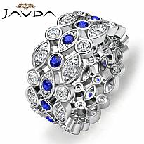 Womens Eternity Engagement Band Pave Bezel Sapphire Diamond 14k W Gold Ring 1Ct