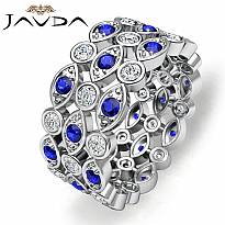 Pave Bezel Sapphire Diamond Womens Eternity Anniversay Band 14k W Gold Ring 1Ct