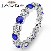 Sapphire Diamond Bar Set Eternity Wedding Women's Band Ring 14k White Gold 2Ct