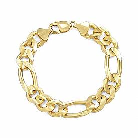 14k Yellow Gold Men Solid Figaro Bracelet (13.3MM,8.50",56g)