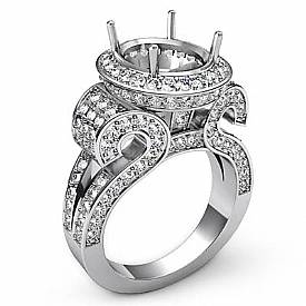 Vintage Oval Diamond Semi Mount Engagement Ring 18k W Gold (2.6Ct. tw.)