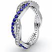 0.7 ct Round Prong Set Sapphire  Diamond Eternity Wedding Band 14k W Gold