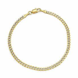 14k 2Tone Gold Men Solid Cuban Bracelet (3.10mm,7",2.6g)