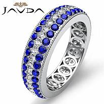 Women's Wedding Eternity Band 14k W Gold 3Row Round Sapphire Diamond Ring 2.5Ct