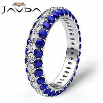 Round Pave Sapphire Diamond Engagement Women Eternity Ring 14k White Gold 2.64Ct