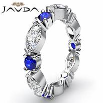 Women's Eternity Band Marquise Round Blue Sapphire Diamond 14k WGold Ring 1.8Ct