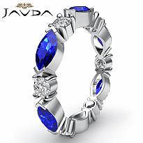 Marquise Round Sapphire Diamond Eternity Women's Band 14k White Gold Ring 1.6Ct