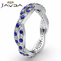 Round Sapphire Pave Diamond Eternity Wedding Band Women's Ring 14k W Gold 0.8Ct