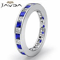 Princess Channel Set Sapphire Diamond Eternity Band Women Ring 14k W Gold 1.7Ct