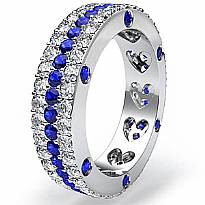 Women's Eternity Wedding Band 14k WGold 3 Row Round Sapphire Diamond Ring 3.6Ct