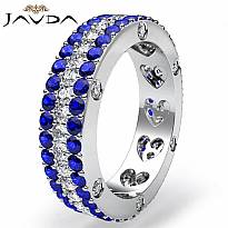 Blue Sapphire Diamond Women's Eternity Wedding Band Solid Ring 14k WGold 3.7Ct