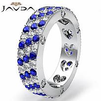 3 Row Sapphire Diamond Women's Eternity Pave Wedding Band Ring 14k W Gold 3.6Ct