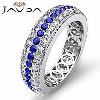 3Row Sapphire Diamond Women's Wedding Eternity Band 14k White Gold Ring 2.4Ct