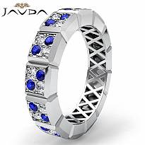 Round Sapphire Diamond 14k White Gold Women's Eternity Wedding Band Ring 0.7Ct