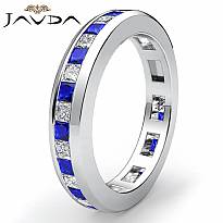 Blue Sapphire Channel Diamond Wedding Ring Eternity Women Band 14k W Gold 1.3Ct