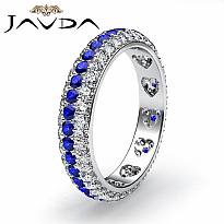 Women's Eternity Wedding Band 14k W Gold Blue Sapphire Round Diamond Ring 1.5Ct