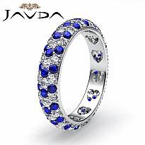 Blue Sapphire Diamond Heart Eternity Wedding Band 14k W Gold Women's Ring 1.5Ct