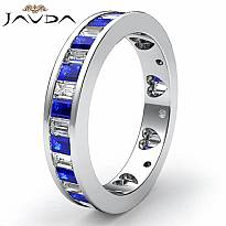 Baguette Sapphire Diamond Womens Wedding Ring Eternity Band 14k White Gold 2.4Ct