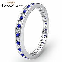 Blue Sapphire Channel Set Diamond Women Eternity Band Ring 14k White Gold 0.6Ct