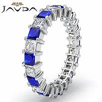 Women Eternity Wedding Band 14k White Gold Princess Sapphire Diamond Ring 2.9Ct