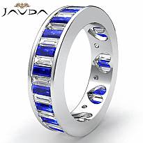 Sapphire Baguette Diamond Women Eternity Wedding Band 14k White Gold Ring 3.4Ct