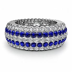 Round Pave Sapphire Diamond Eternity Women Solid Ring Band 14k White Gold 3.6Ct