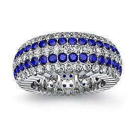 Round Pave Sapphire Diamond Eternity Women Solid Ring Band 14k White Gold 3.6Ct