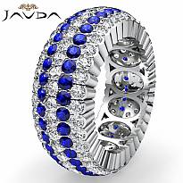 Blue Sapphire Pave Diamond Eternity Womens Solid Ring Band 14k White Gold 3.7Ct