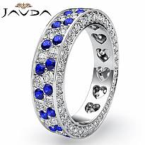 Women Eternity Engagement Band 14k W Gold 2Row Pave Sapphire Diamond Ring 2.2Ct