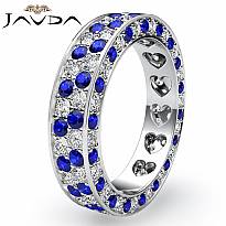 2 Row Pave Sapphire Diamond Eternity Wedding Women's Band 14k W Gold Ring 2.2Ct