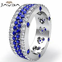 Women's Round Sapphire Diamond Band Heart Eternity Ring 14k White Gold 4.8Ct