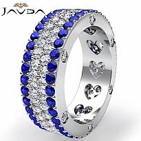 Women's Wedding Ring Eternity Round Sapphire Diamond Band 14k White Gold 4.7Ct