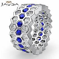 Round Sapphire Bezel Diamond Eternity Ring Wedding Band 14k White Gold 3.5Ct