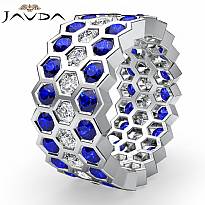 Round Sapphire Bezel Diamond Eternity Ring Wedding Band 14k White Gold 3.7Ct