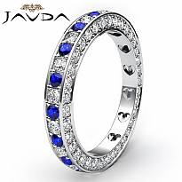 Pave Eternity Sapphire Diamond Womens Engagement Band 14k White Gold Ring 1.4Ct
