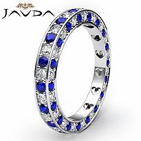 Women Pave Set Eternity Sapphire Diamond Wedding Band 14k White Gold Ring 1.4Ct