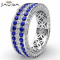 Sapphire Diamond Engagement Band 14k White Gold 3 Row Eternity Women Ring 2.7Ct