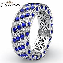 3Row Eternity Women Ring Sapphire Diamond Anniversary Band 14k White Gold 2.7Ct