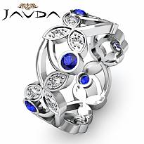 Diamond Round Sapphire Eternity Women's Wedding Ring Band 14k White Gold 0.55Ct