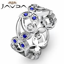 Diamond Women's Wedding Ring Round Sapphire Eternity Band 14k White Gold 0.61Ct
