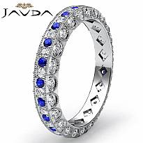 Round Sapphire Diamond Women's Vinatge Eternity Ring Band 14k White Gold 0.9Ct