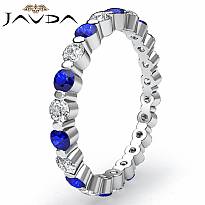 Women's Round Sapphire Diamond Eternity Wedding Ring 14k White Gold Band 1.4Ct