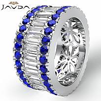 Baguette Round Sapphire Diamond Eternity Band 14k White Gold Wedding Ring 5.4Ct