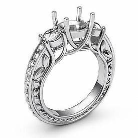 Round Diamond 3 Stone Anniversary Ring Setting 18k W Gold (0.45Ct. tw.)