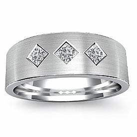0.45 ct Princess Diamond Men Wedding Band W Gold.