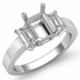 0.4CT Emerald Cut Diamond 3 Stone Semi Mount Anniversary Ring 14k W Gold Setting
